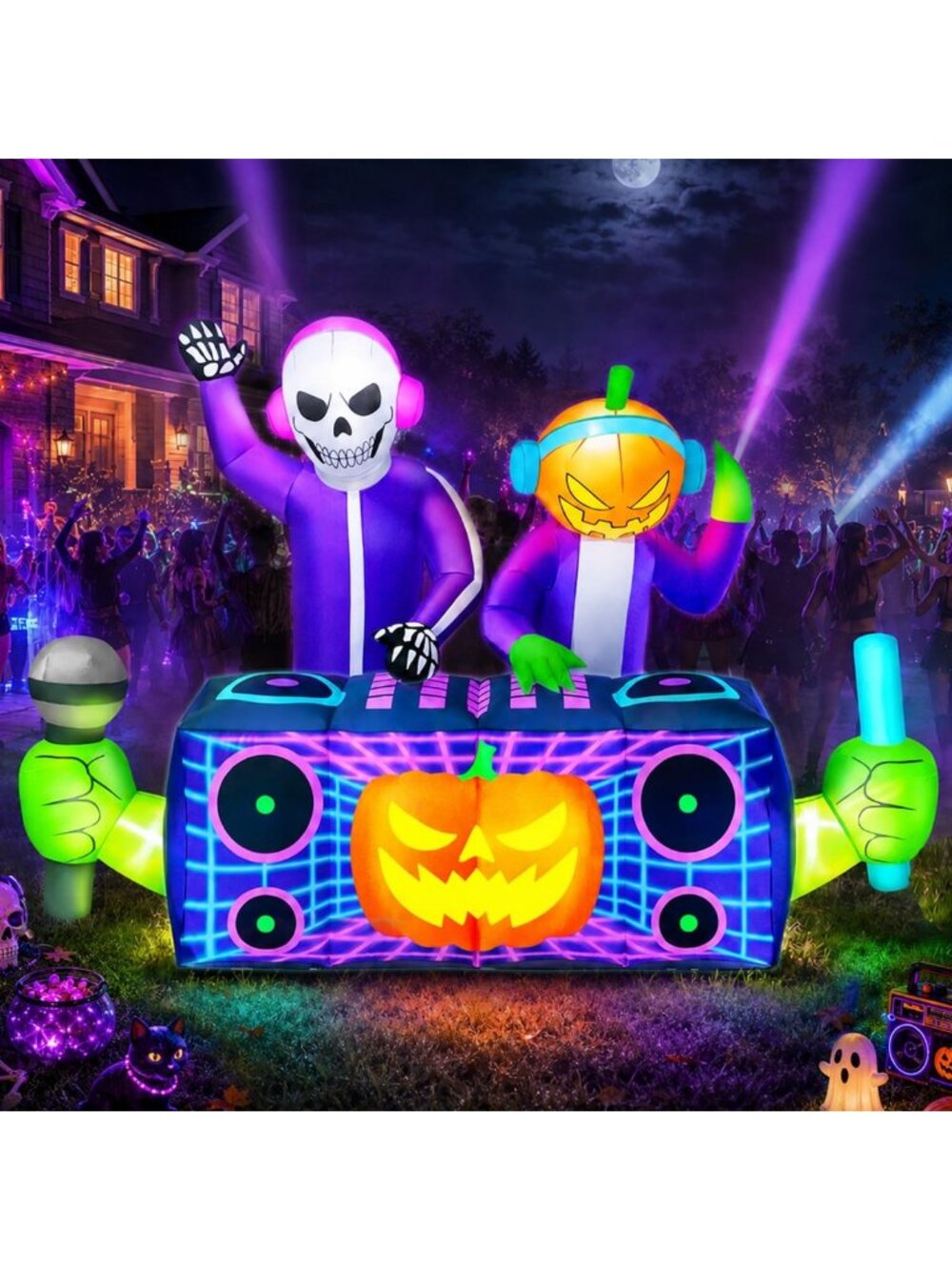 8FT Halloween Inflatable Decorations - Outdoor Skeleton & Pumpkin Duo, Spooky